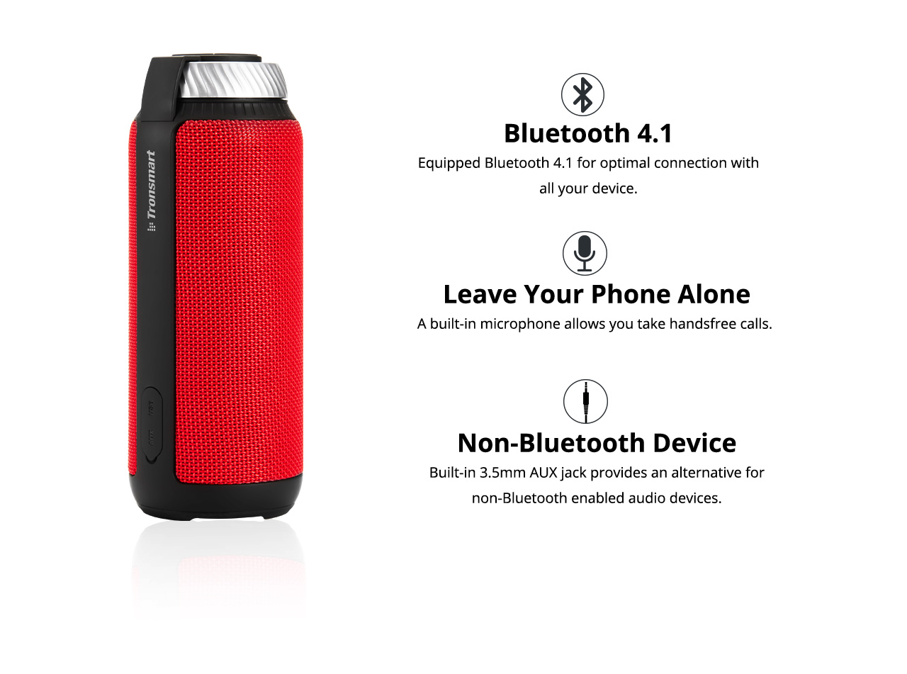 Tronsmart Element T6 25W Portable Bluetooth Speaker with 360 Degree Stereo Sound and Built-in Microphone - Black