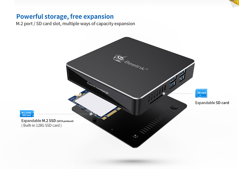 Beelink Gemini N41 Intel Gemini Lake N4100 6GB LPDDR4 128GB SSD Mini PC Dual Band WIFI Gigabit LAN Bluetooth USB3.0*4 HDMI*2 2.5 inch HDD Bay