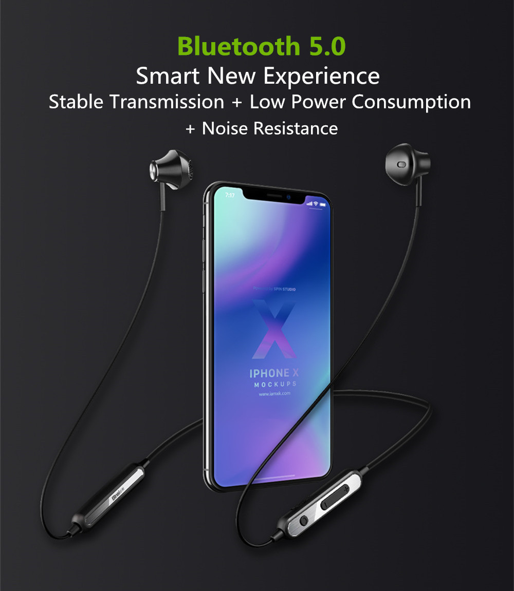 Binai A11 Neckband Wireless Earphones Bluetooth 5.0 Hi-Fi Stereo Sound Strong Magnetic Water-resistant for Android IOS - Black