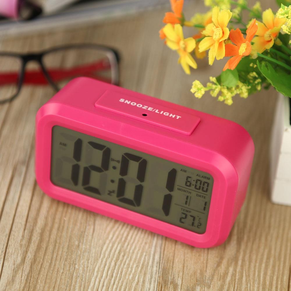 LED Electronic Photosensitive Clock With Night Light Temperature Display - Pink