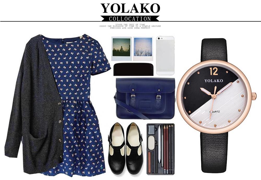 YOLAKO YK60 Women Fashion Quartz Watch PU Leather Strap - Brown