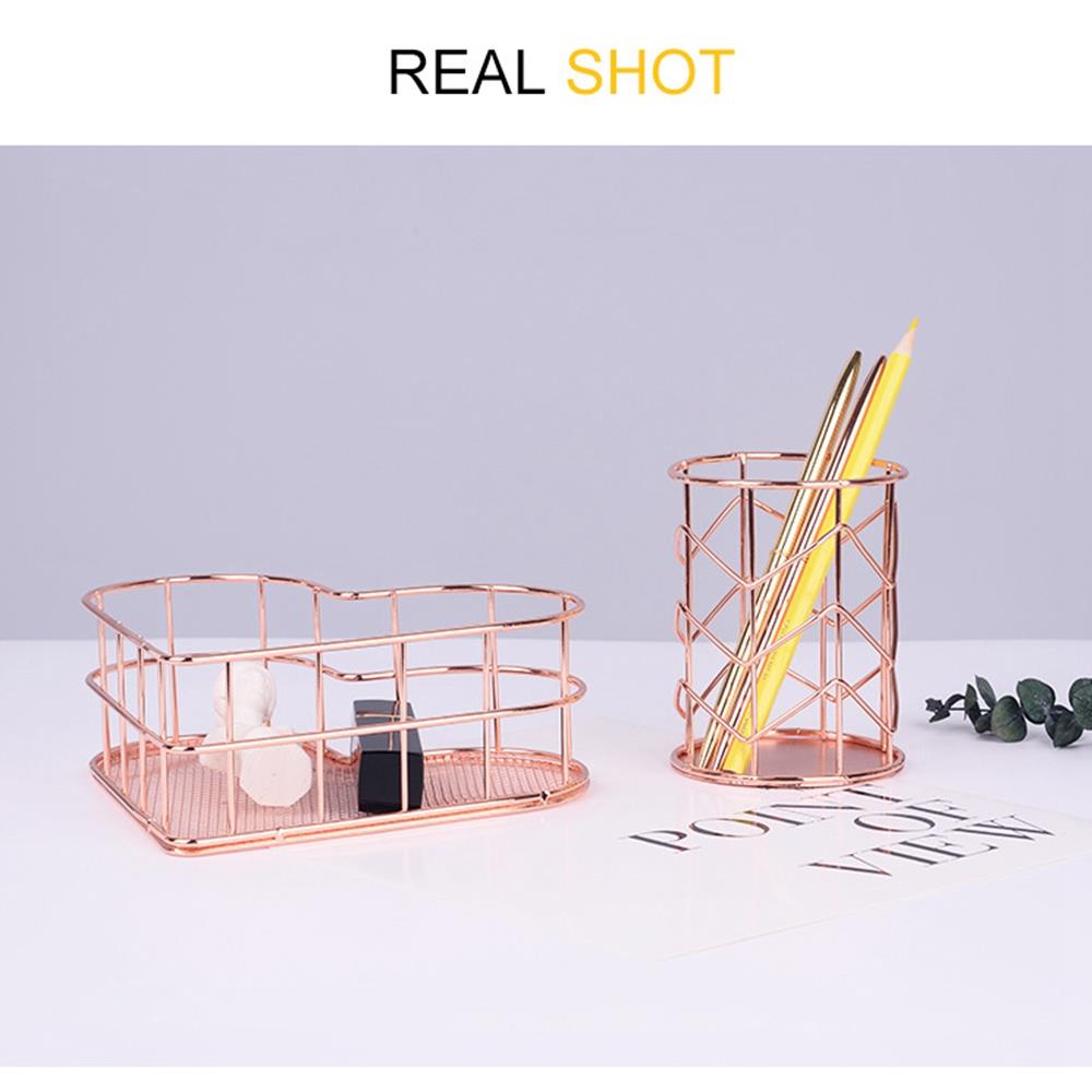 Metal Heart-shaped Iron Storage Basket Holder Cosmetic Sundries - Gold