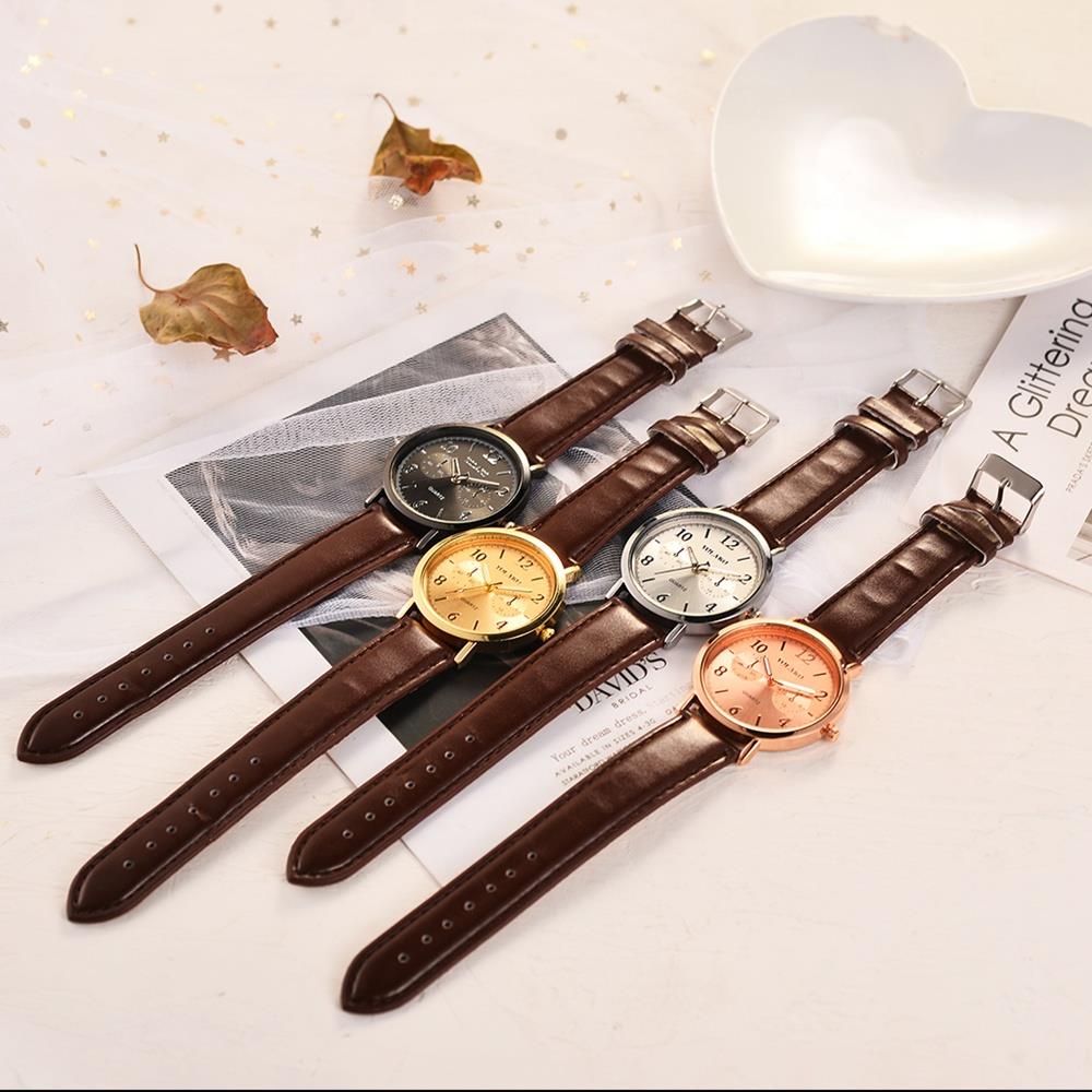 YOLAKO YK117 Casual Quartz Watch PU Leather Strap - Rose Gold + Coffee