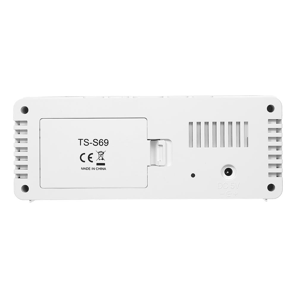 Rectangular LED Mirror Alarm Clock With Snooze Function Indoor Thermometer - White