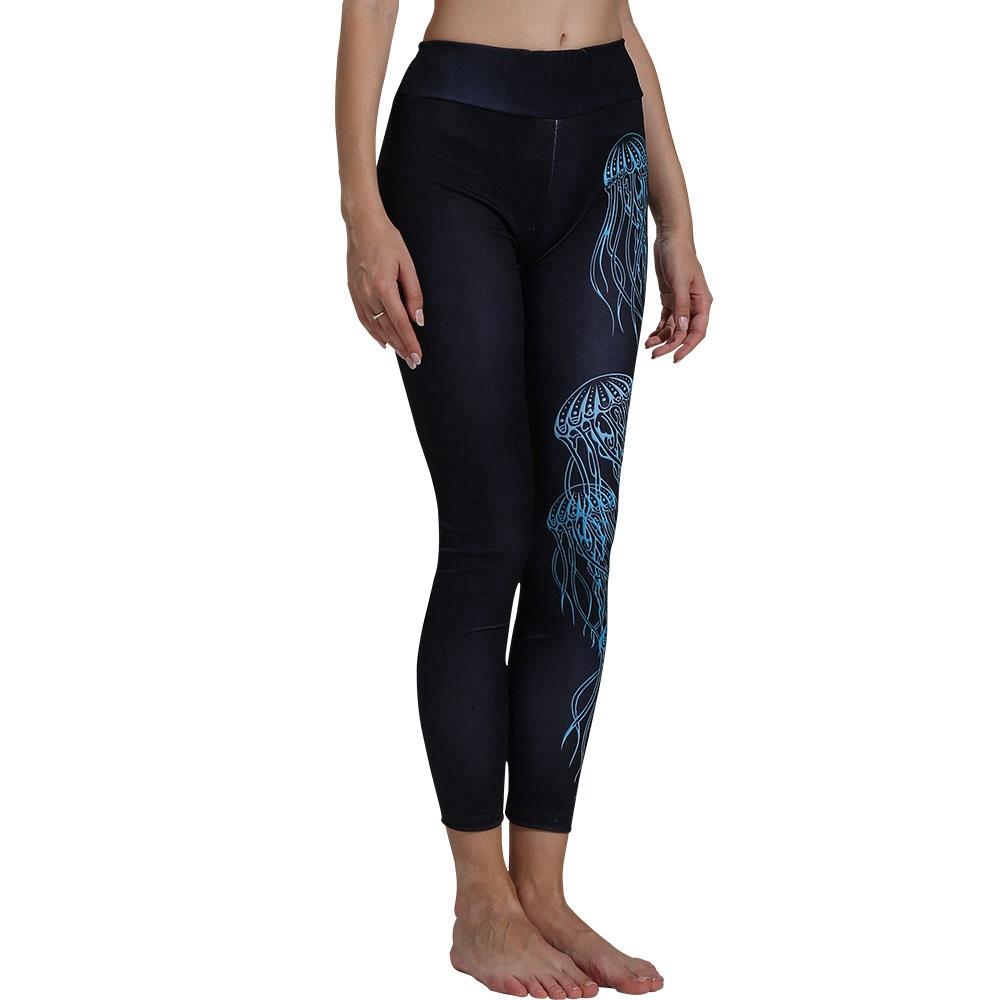 CK2236 Women Jellyfish Pattern Yoga Pants High-waist Leggings Size S - Black
