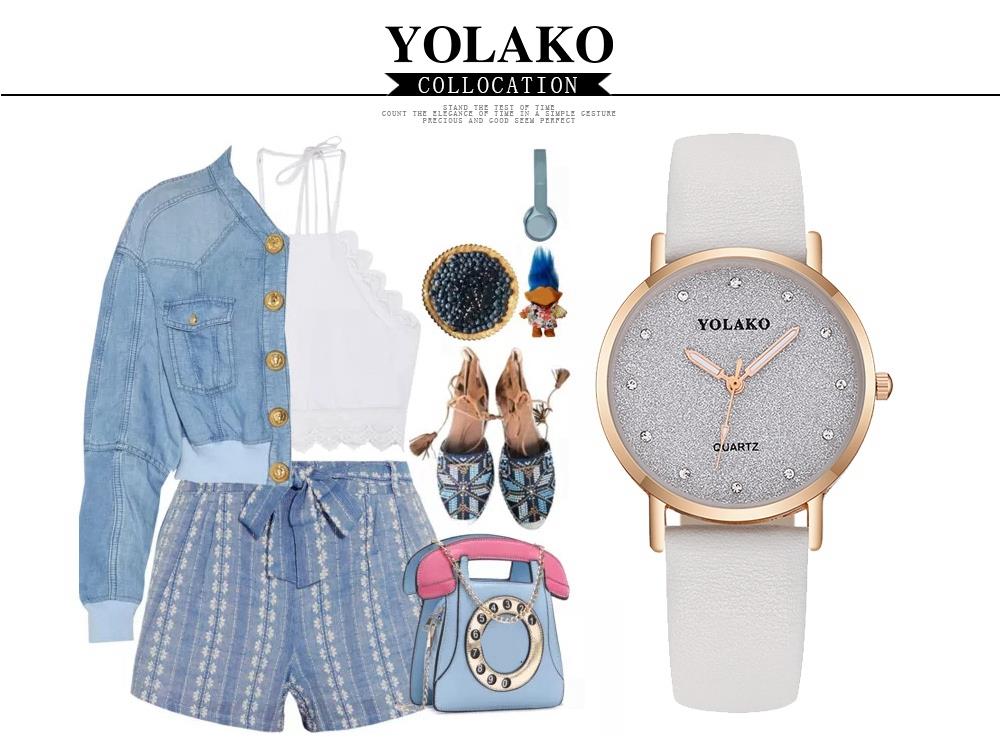 YOLAKO YK32 Women Casual Quartz Watch PU Leather Strap - White