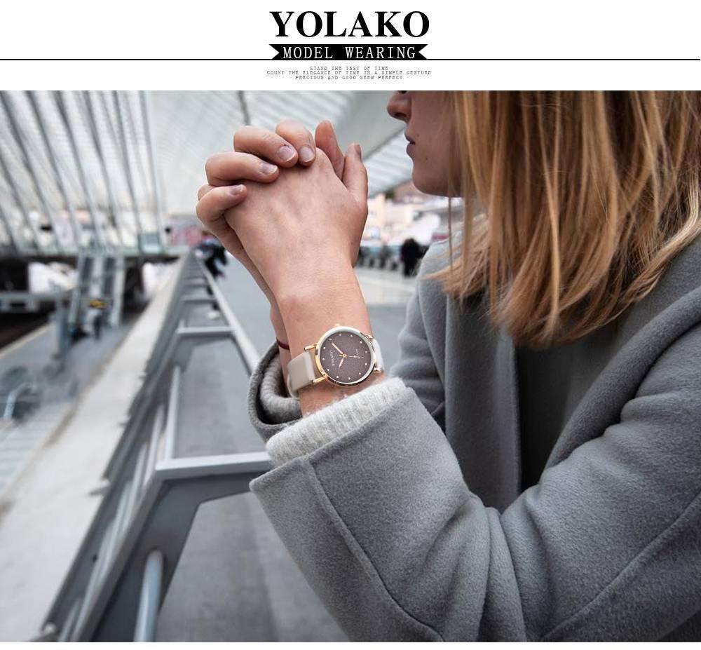 YOLAKO YK32 Women Casual Quartz Watch PU Leather Strap - White