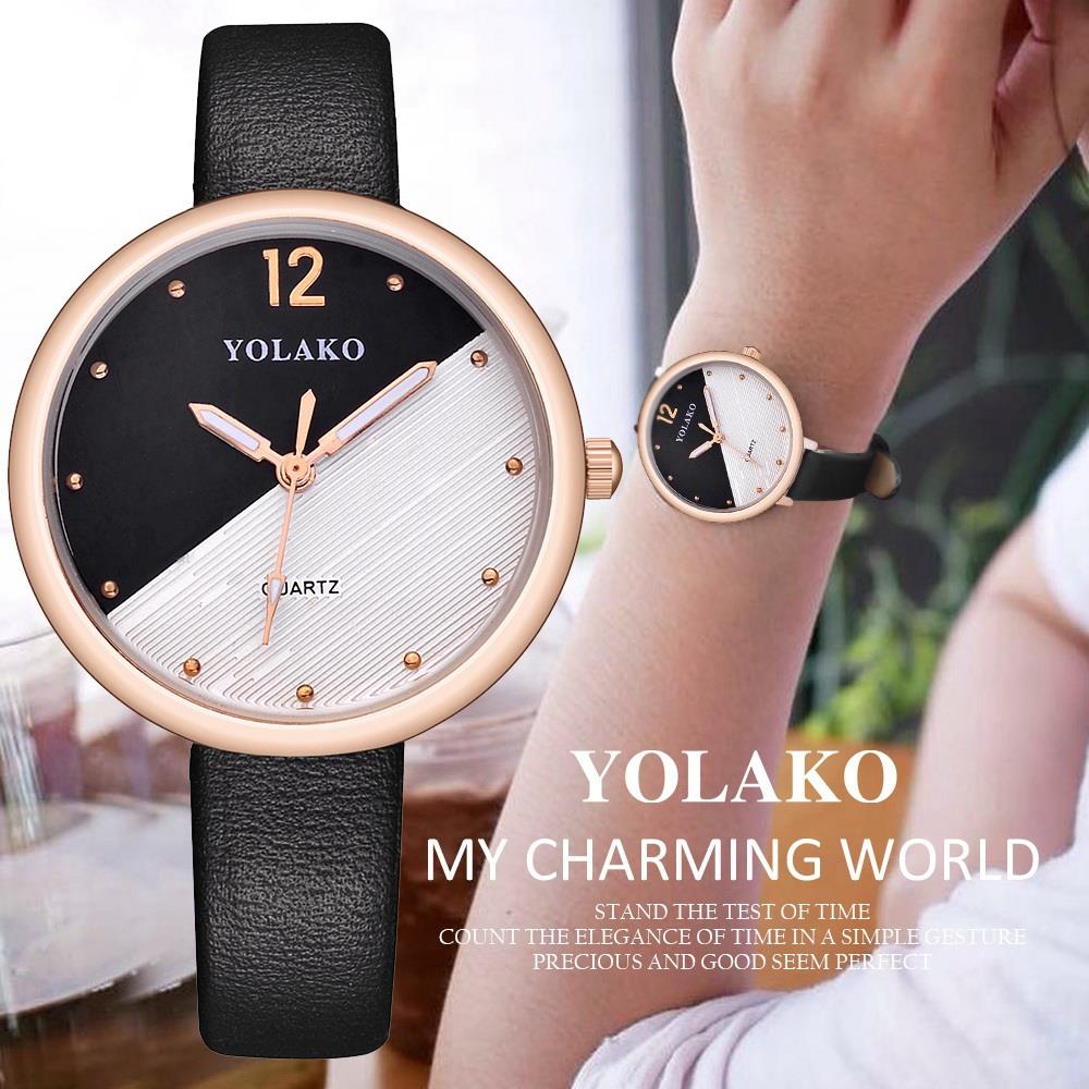 YOLAKO YK60 Women Fashion Quartz Watch PU Leather Strap - Brown