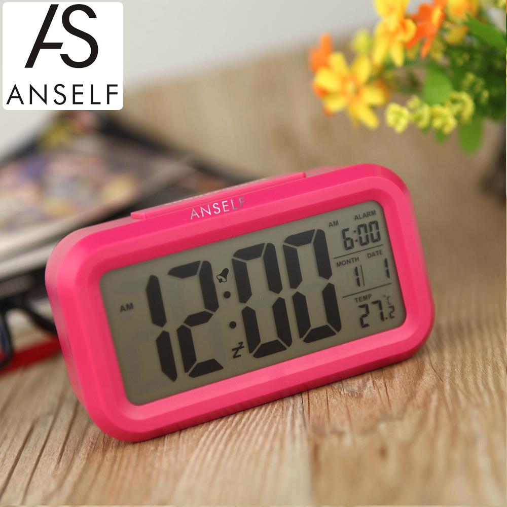LED Electronic Photosensitive Clock With Night Light Temperature Display - Pink