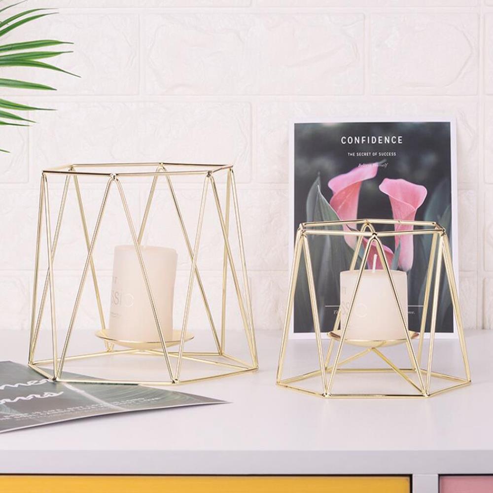 Geometric Candlestick Candle Cup Ornaments Wall Sconce Metal Candle Holders Size S - Gold