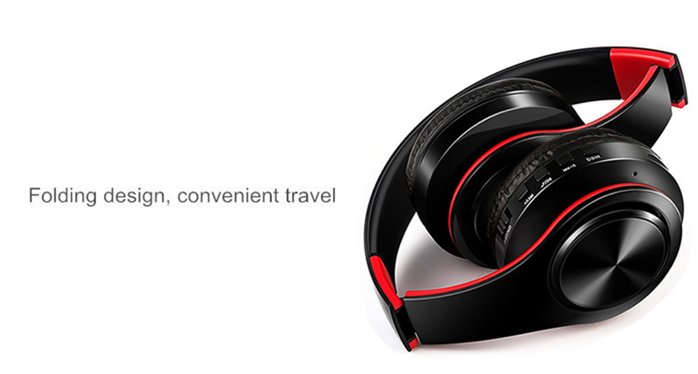 LPT660 Wireless Foldable Headphones Bluetooth 4.0 Stereo Sound Support TF Card FM - Red+Black