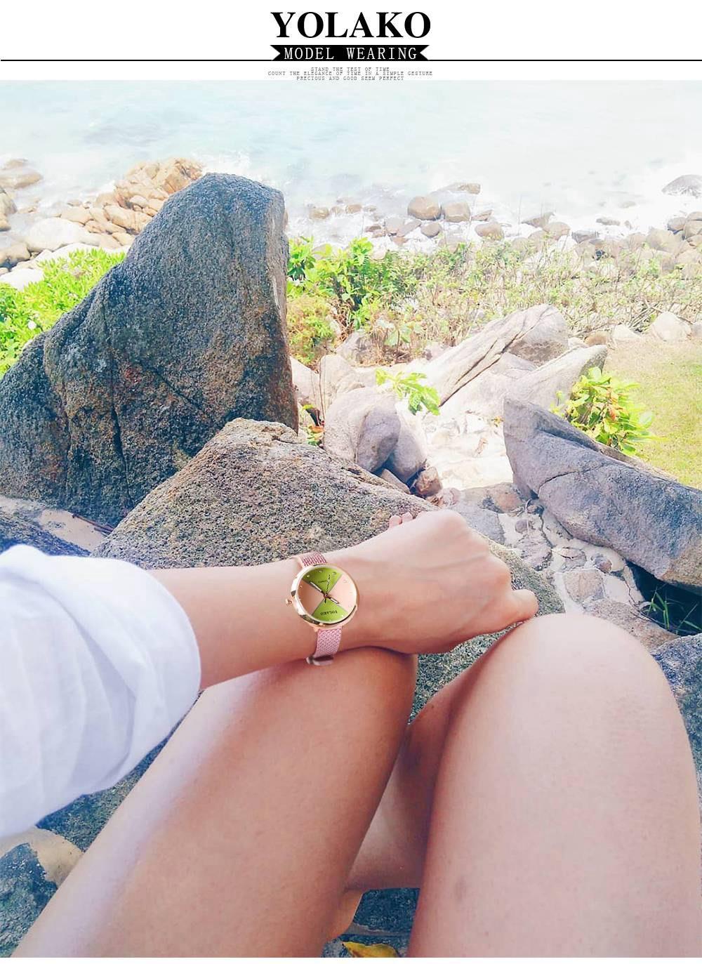 YOLAKO YK34 Women Quartz Watch Plastic Leather Strap Fashion Casual Watches - Fuchsia