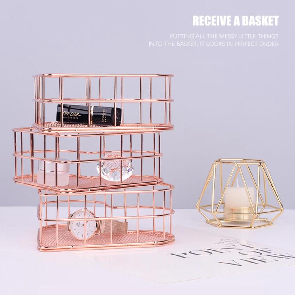 Metal Heart-shaped Iron Storage Basket Holder Cosmetic Sundries - Gold