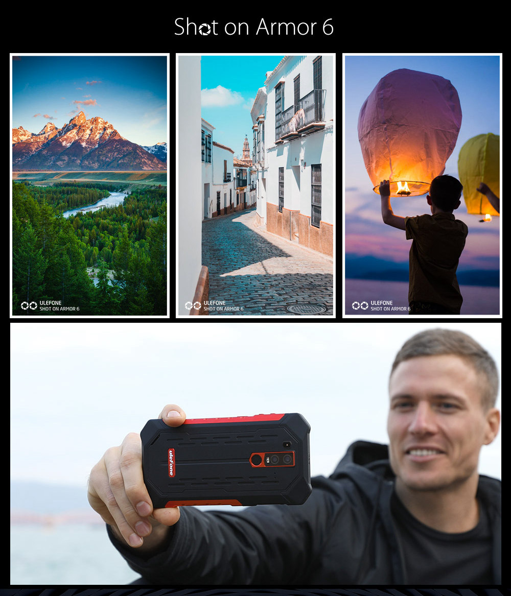 Ulefone Armor 6 6.2 Inch 4G LTE Smartphone Helio P60 6GB 128GB 21.0MP+13.0MP Dual Rear Cameras Android 8.1 IP68 NFC Wireless Charge - Black