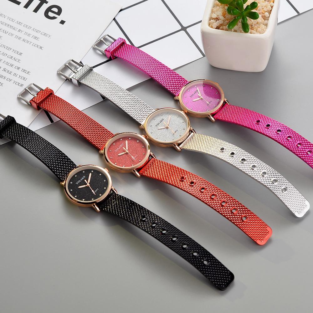 YOLAKO YK33 Women Quartz Watch Plastic Leather Strap Fashion Casual Watches - Rose Gold+Pink