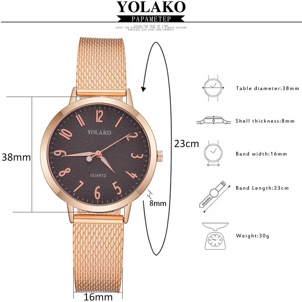 YOLAKO YK40 Women Stylish Quartz Watch Plastic Leather Strap - Rose Gold + Light Brown