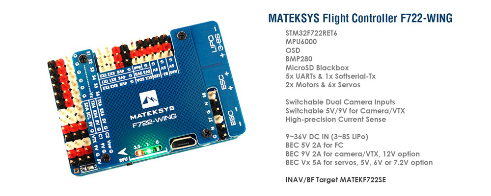 Matek Systems F722-WING STM32F722RET6 Flight Controller Built-in OSD PDB BEC for RC Airplane
