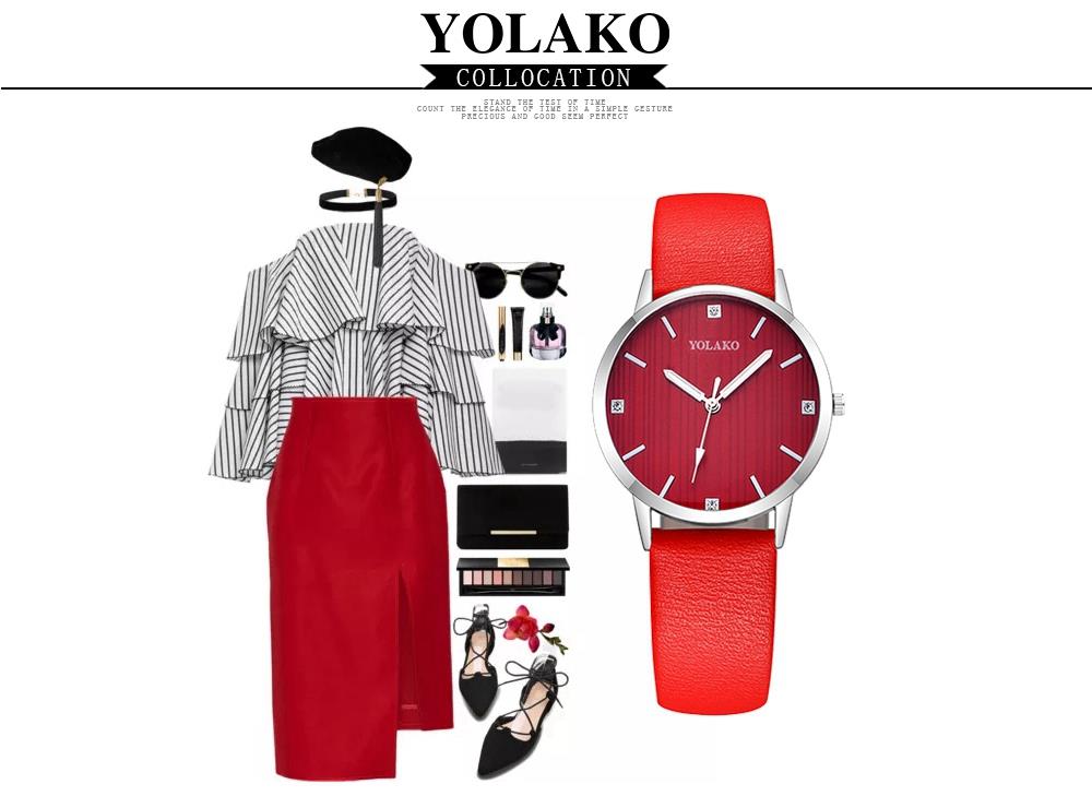 YOLAKO YK38 Women Quartz Watch PU Leather Strap Fashion Casual Watches - Black