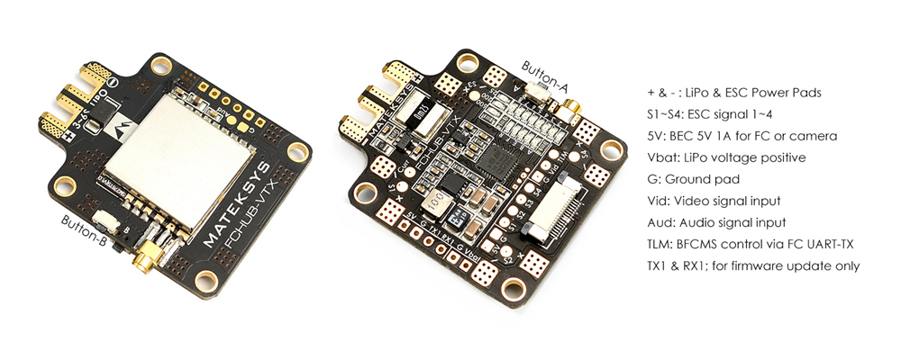 Matek Systems FCHUB-VTX 5.8G 40CH 25/200/500mW Switchable Video Transmitter 6-27V PDB 5V/1A BEC for RC Drone