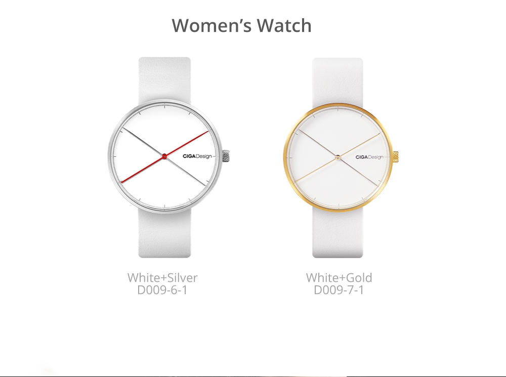 Xiaomi CIGA Design X Series Reddot Award Women Quartz Watch Genuine Leather Strap D009-6-1 - White + Silver