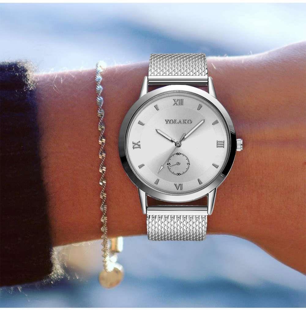 YOLAKO YK26 Women Casual Quartz Watch Plastic Leather Strap - Rose Gold
