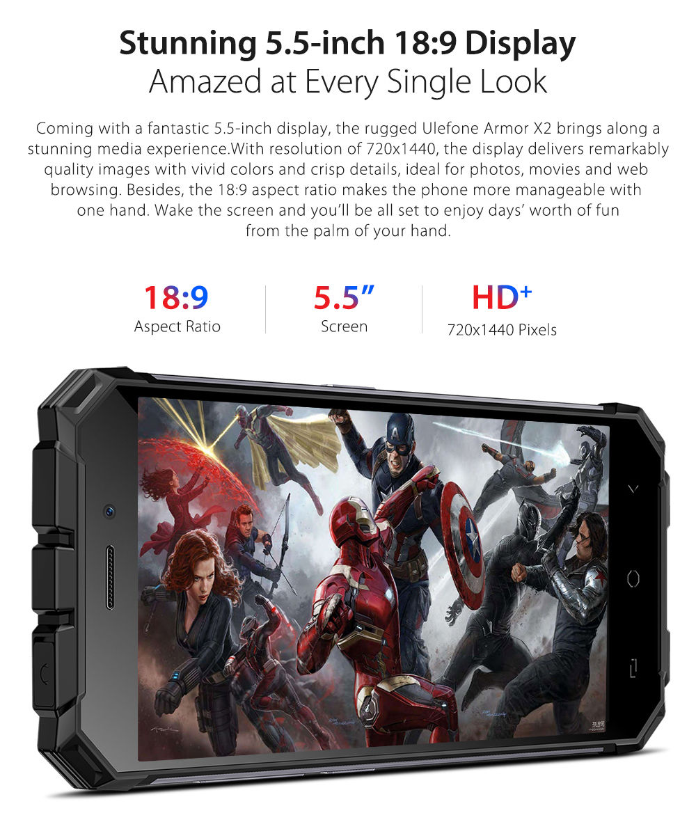 Ulefone Armor X2 5.5 Inch 4G LTE Smartphone MT6580 2GB 16GB 13.0MP+5.0MP Dual Rear Cameras Android 8.1 IP68 NFC Face Unlock - Rose Gold