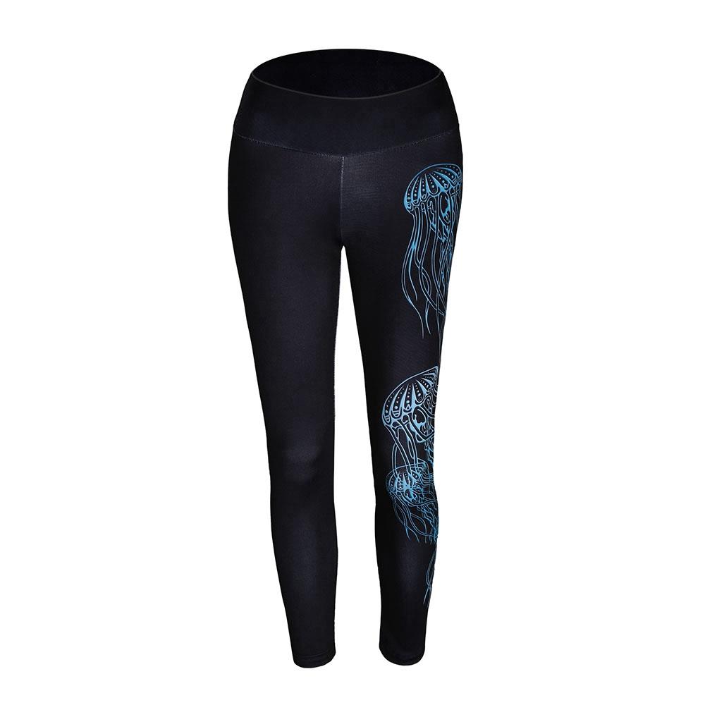 CK2236 Women Jellyfish Pattern Yoga Pants High-waist Leggings Size S - Black