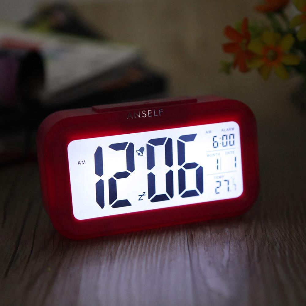 LED Electronic Photosensitive Clock With Night Light Temperature Display - Pink