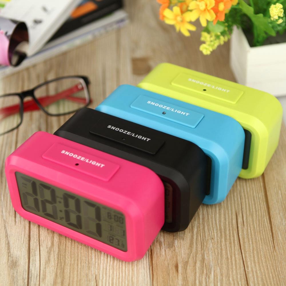 LED Electronic Photosensitive Clock With Night Light Temperature Display - Pink