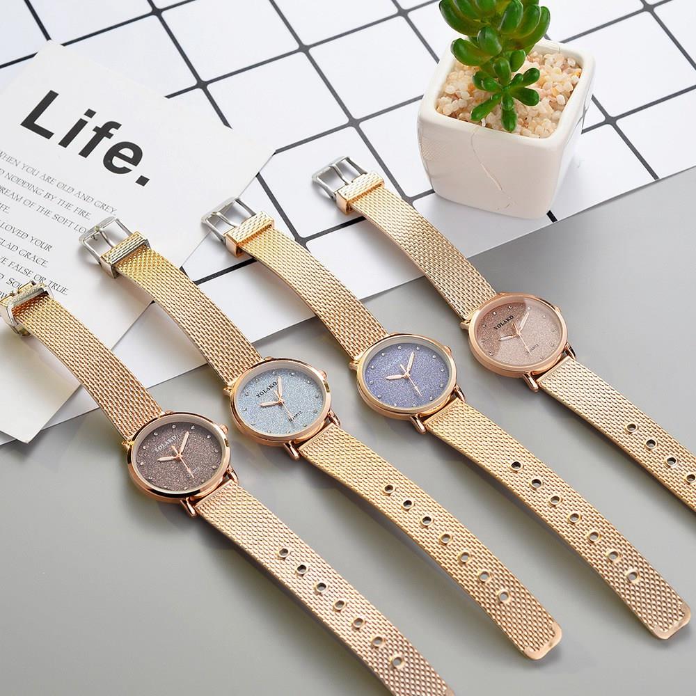 YOLAKO YK33 Women Quartz Watch Plastic Leather Strap Fashion Casual Watches - Rose Gold+Pink