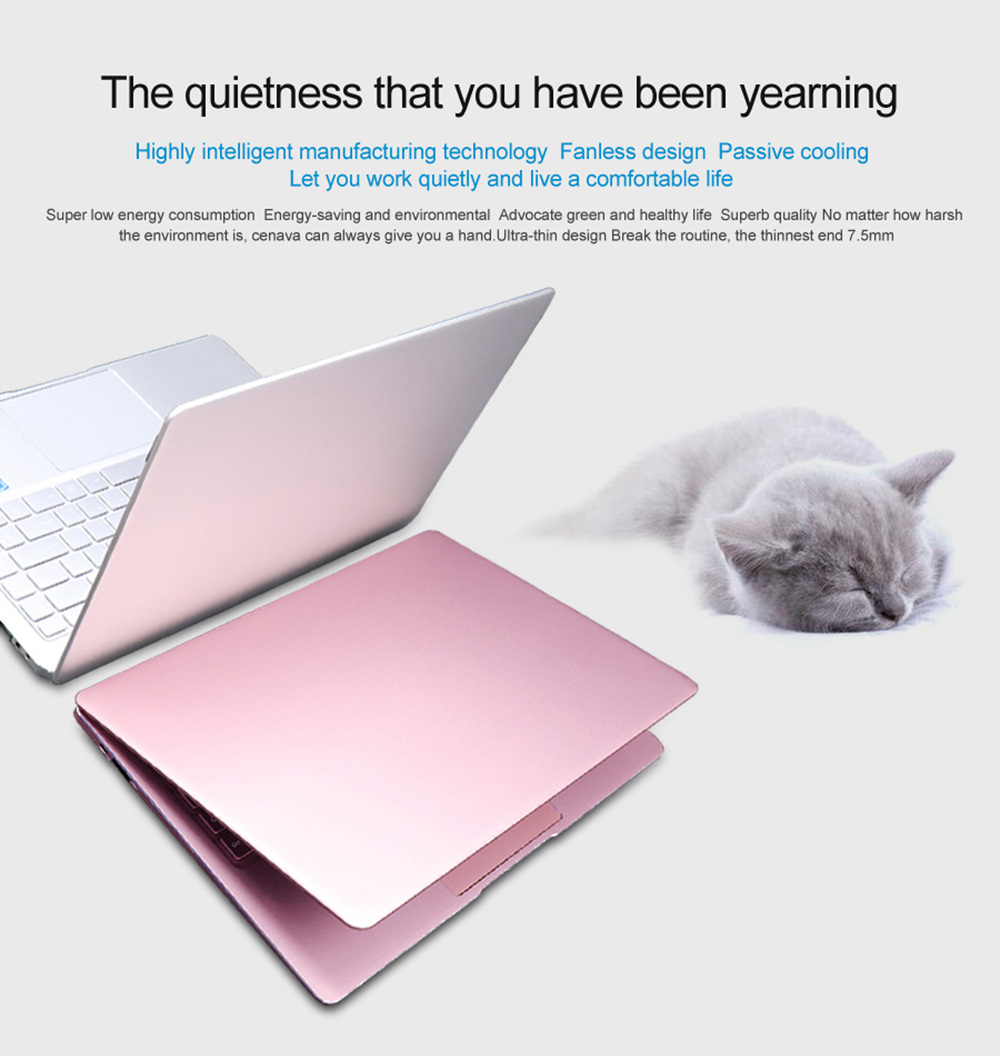 CENAVA P14 Laptop Intel celeron J3455 Quad Core 14" IPS Screen 1920*1080 Windows 10 6GB RAM 120GB SSD - Rose Gold