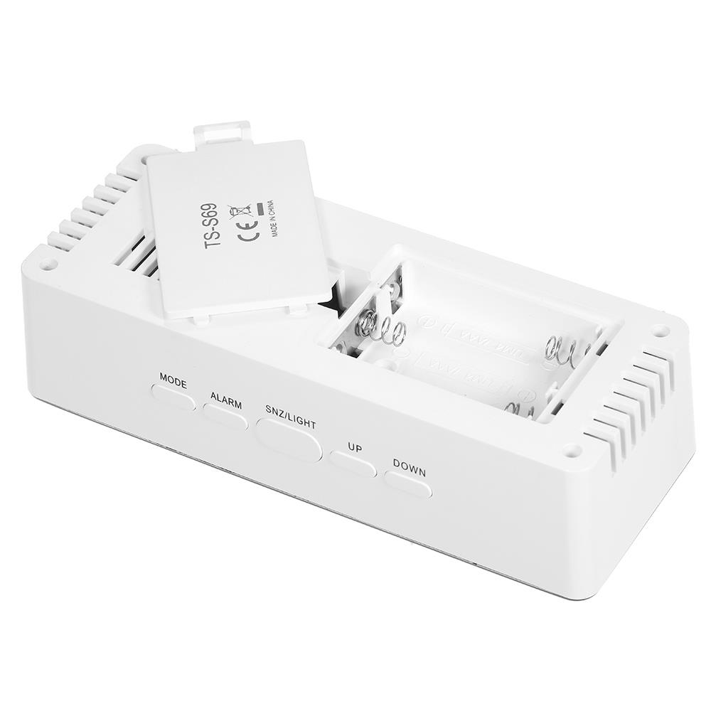 Rectangular LED Mirror Alarm Clock With Snooze Function Indoor Thermometer - White