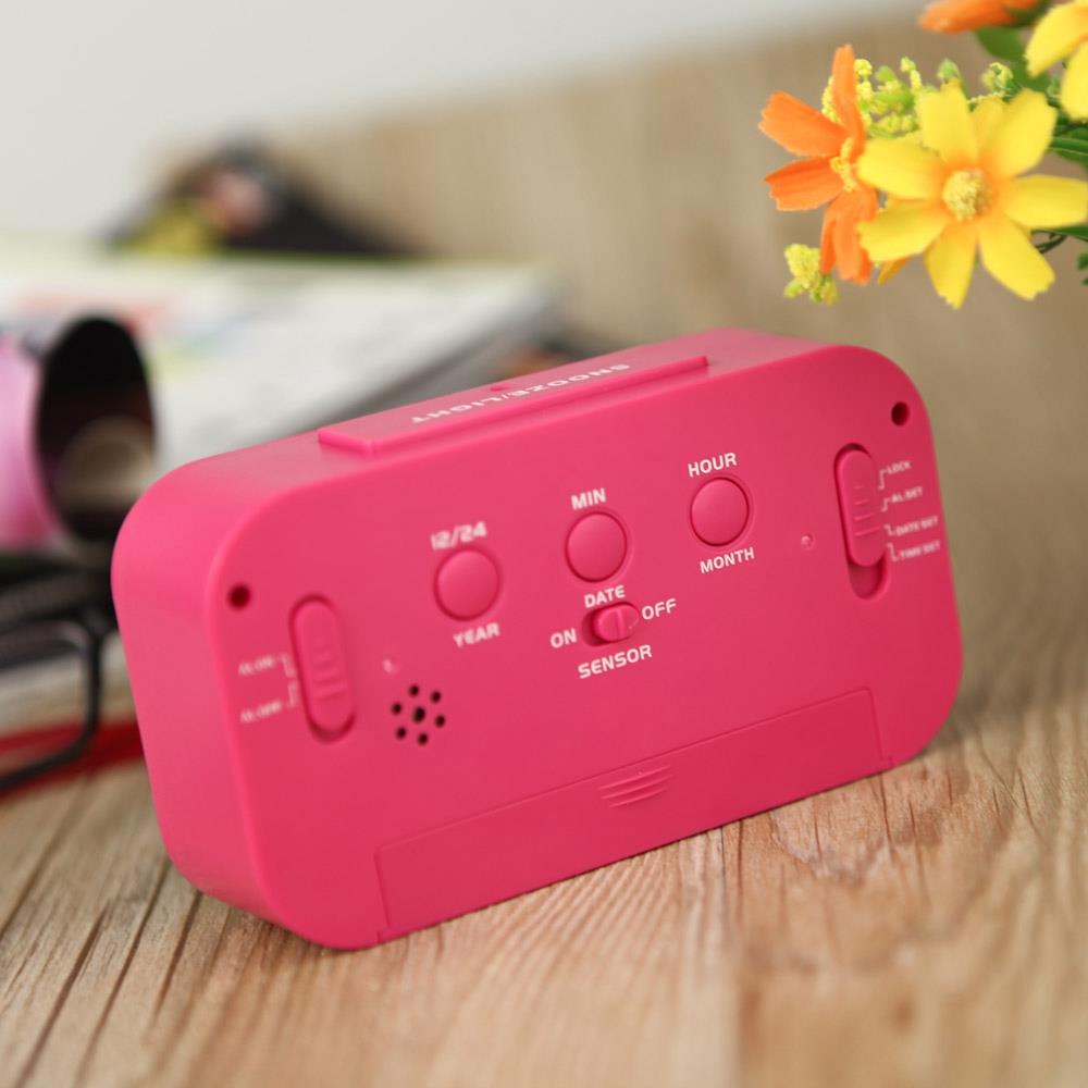 LED Electronic Photosensitive Clock With Night Light Temperature Display - Pink