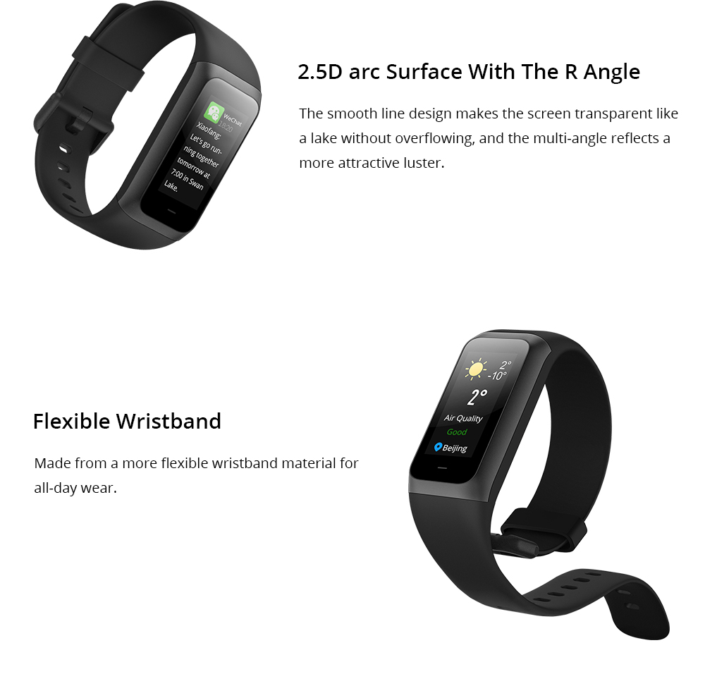 Original Xiaomi Huami Amazfit Cor 2 Smart Bracelet 2.5D Color IPS Touch Screen 1.23 Inch English Version 5ATM Water Resistant - Black