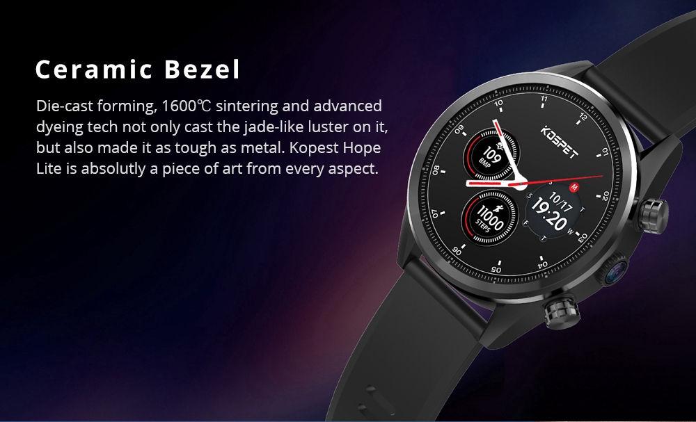 Kospet Hope Lite 4G Smartwatch Phone Android 7.1 MTK6739 Quad Core 1G RAM 16G ROM 1.39 Inch AMOLED Screen GPS WiFi Heart Rate Monitor Silicone Strap - Black