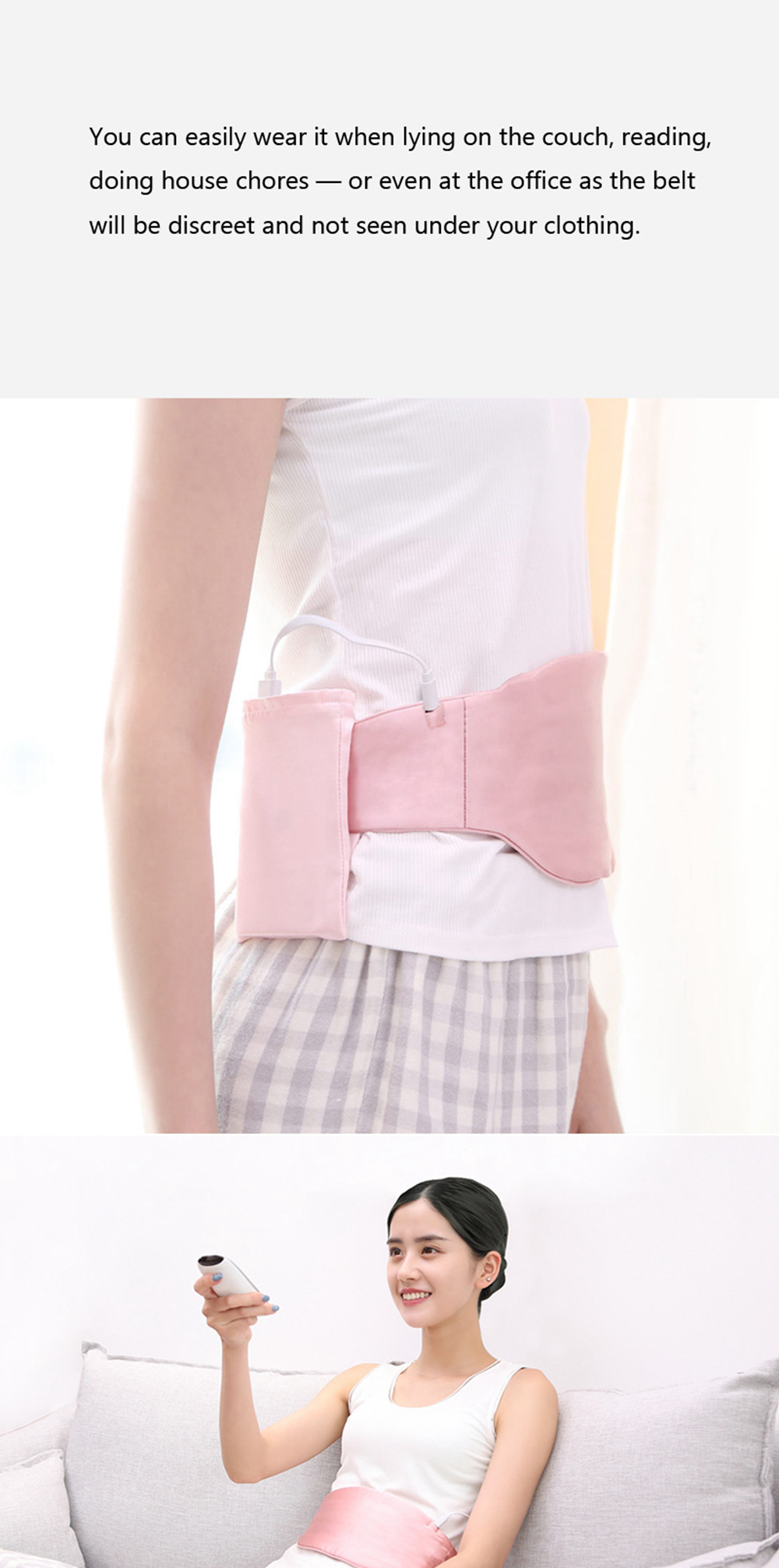 Xiaomi PMA Heating Waist Belt 100% Real Silk Graphene Therapy Ultralight Body Heater Massager - Pink