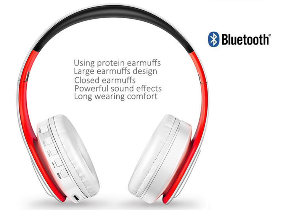 M3 Foldable Wireless Bluetooth Headphones Stereo Sound Support TF Card FM - Red + White