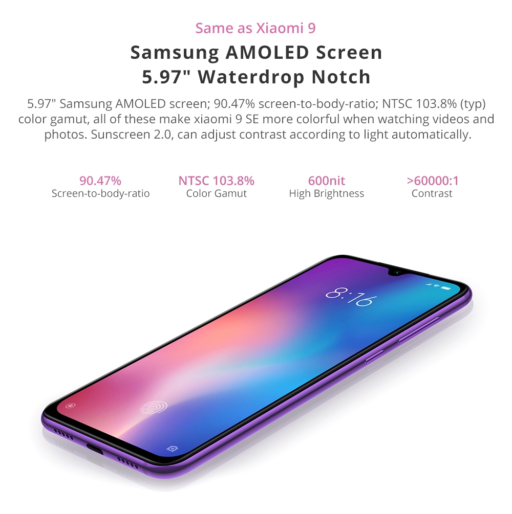 Xiaomi Mi 9 SE 5.97 Inch 4G LTE Smartphone Snapdragon 712 6GB 64GB 48.0MP+8.0MP+13.0MP Triple Rear Cameras MIUI 10 In-display Fingerprint NFC Fast Charge - Gray
