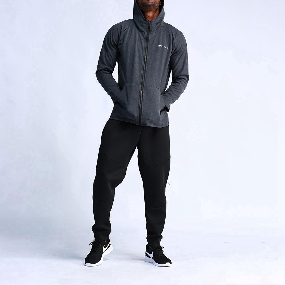 T65 Men Hooded Casual Coat Sport Fitness Active Jacket Size L - Dark Grey