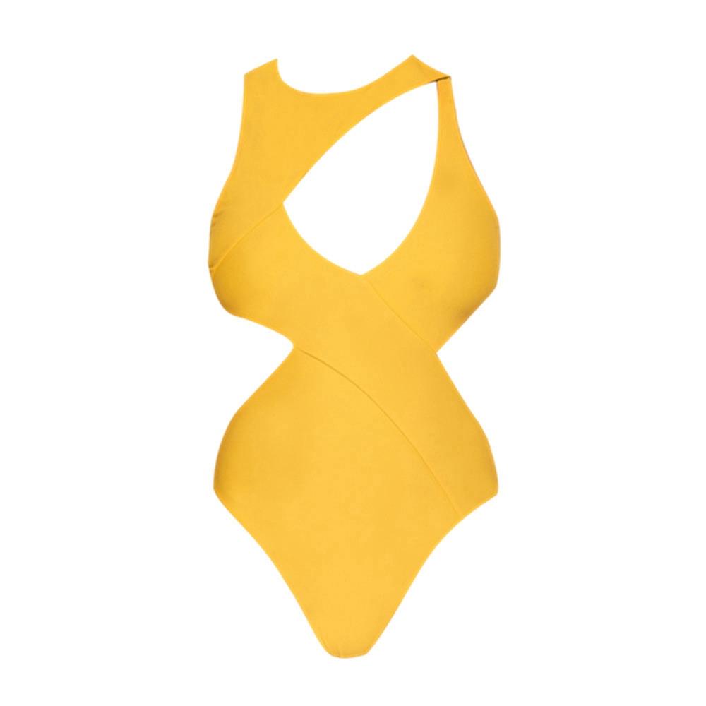 BK81 Women Sexy Irregular One-piece Tight Swimsuit Size L - Yellow