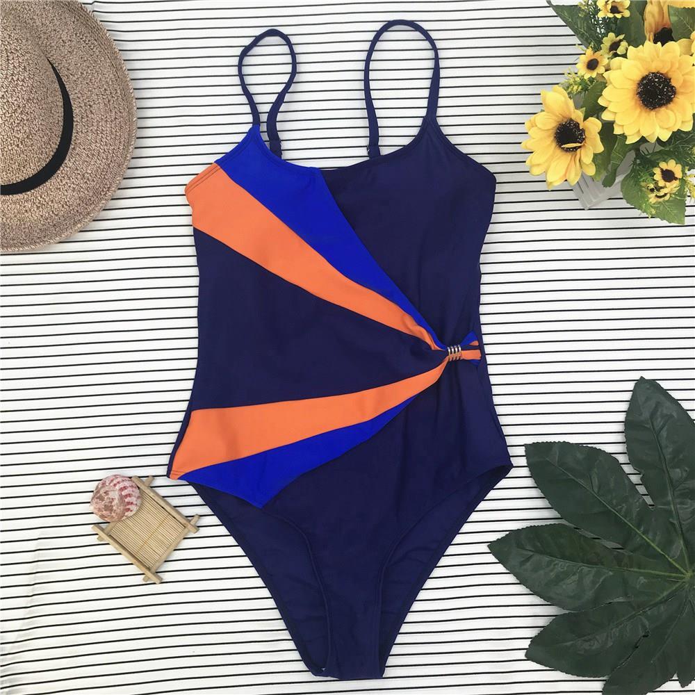 BK90 Women One-piece Hight Cut Swimwear Size S - Navy Blue