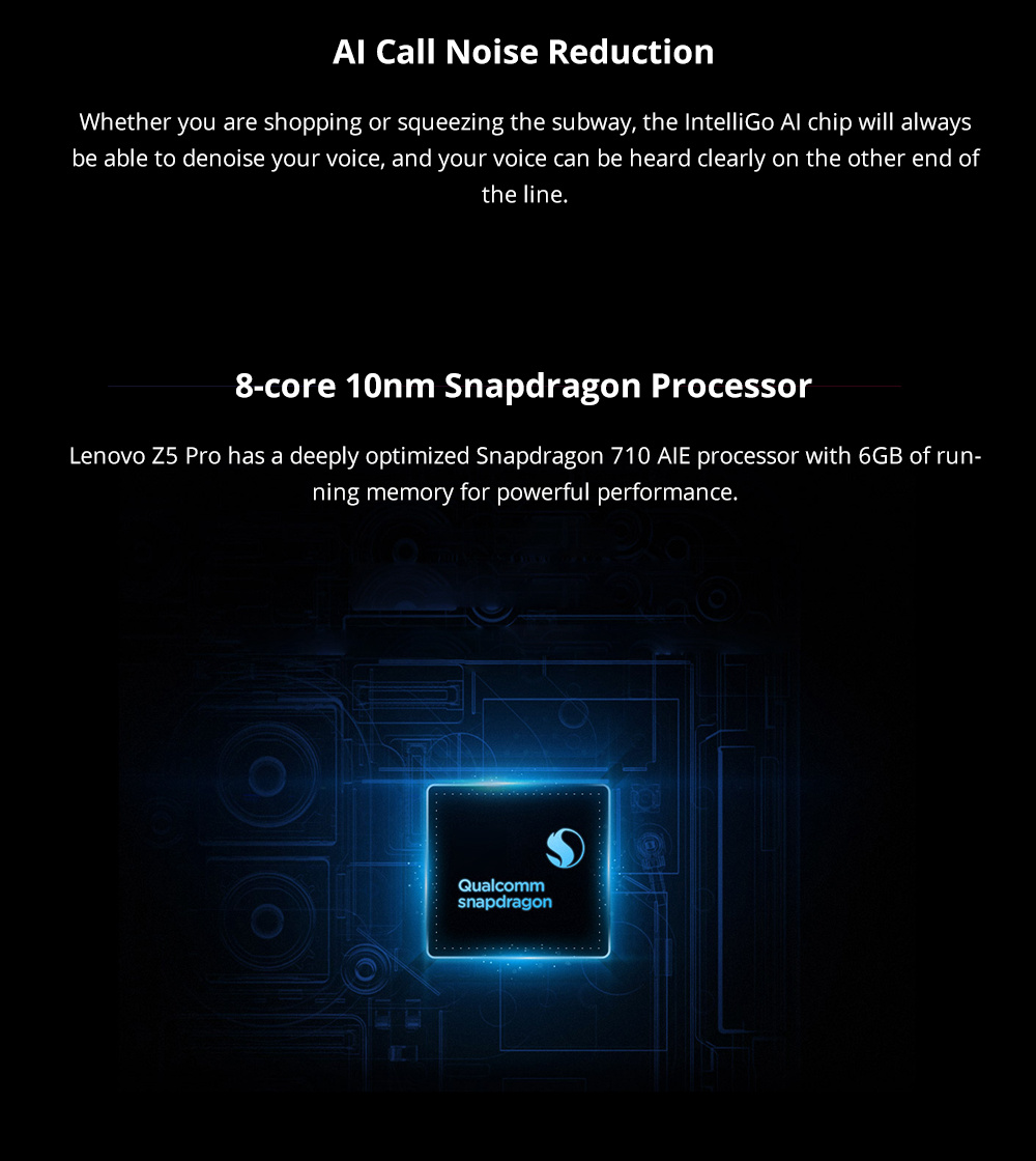 Lenovo Z5 Pro 6.39 Inch 4G LTE Smartphone Snapdragon 710 6GB 128GB 24.0MP+16.0MP Dual Rear Cameras ZUI 10 In-display Fingerprint Type-C - Black
