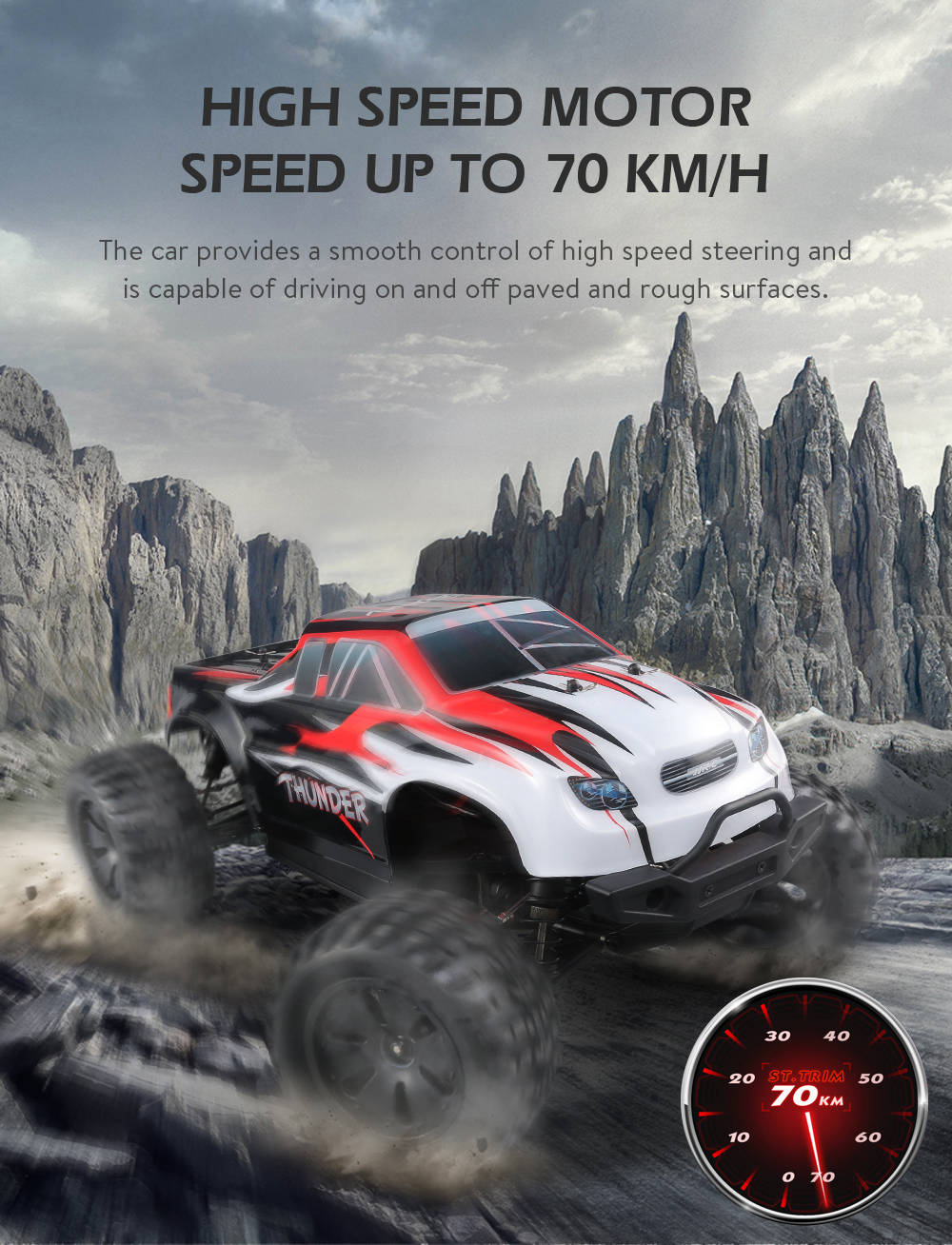 JJRC Q48 THUNDER 2.4G 1:10 4WD Waterproof Brushless 70km/h Off-road RC Car Monster Truck RTR - Red