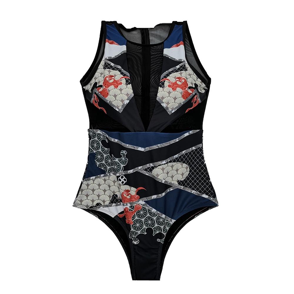 BK96 Women Floral Print One-piece Tight Swimsuit Size L - Multi-color