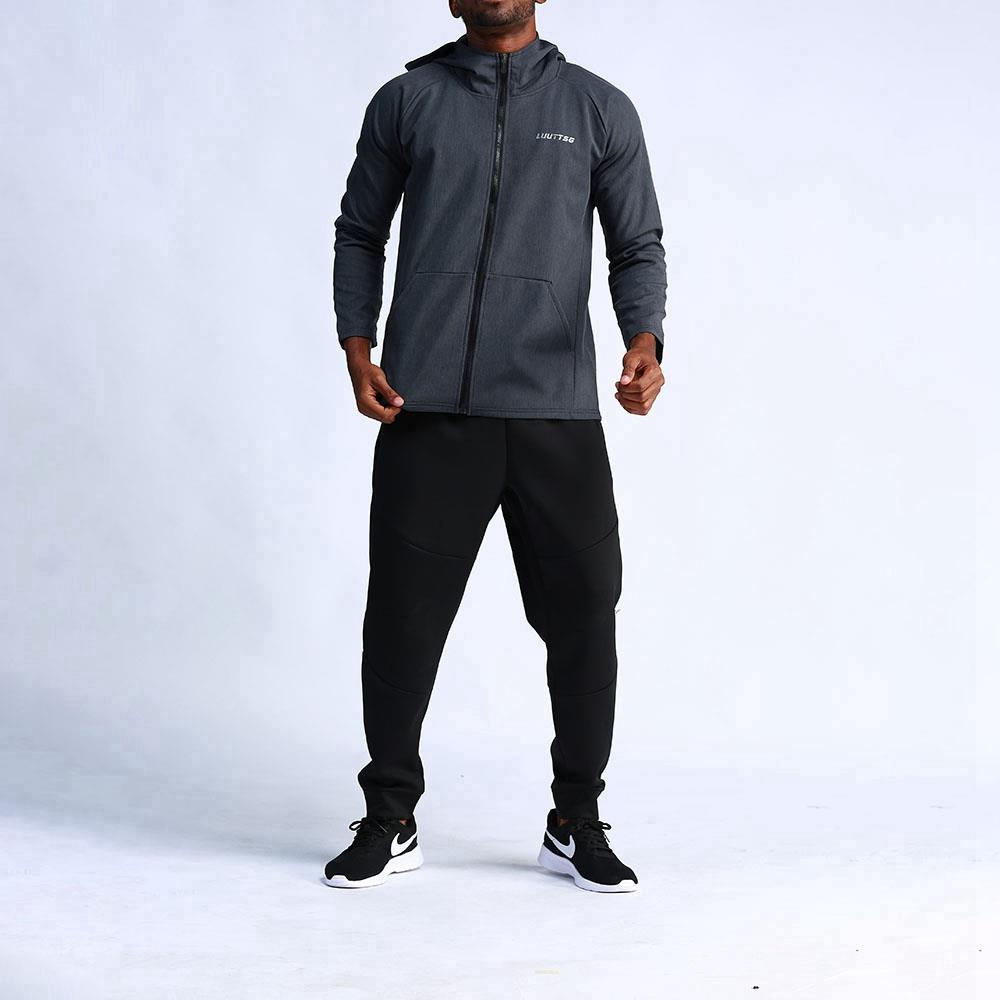 T65 Men Hooded Casual Coat Sport Fitness Active Jacket Size M - Dark Grey