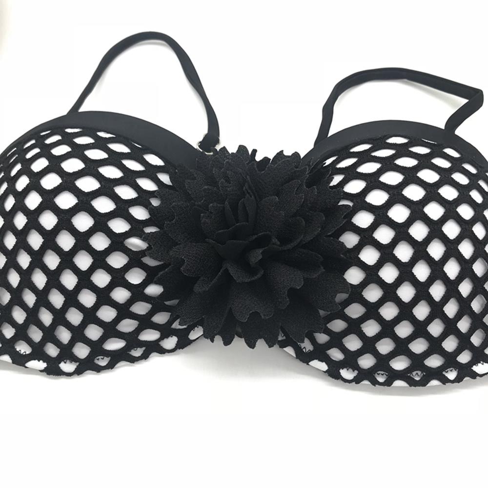 BK87 Women Mesh Bikini Two-piece Straps Swimsuit Size L - Black