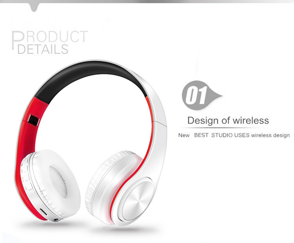 M3 Foldable Wireless Bluetooth Headphones Stereo Sound Support TF Card FM - Red + White