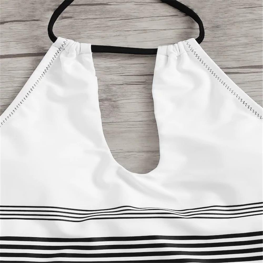 BK84 Women Sexy Striped One-piece Halter Tight Swimwear Size S - Multi-Color