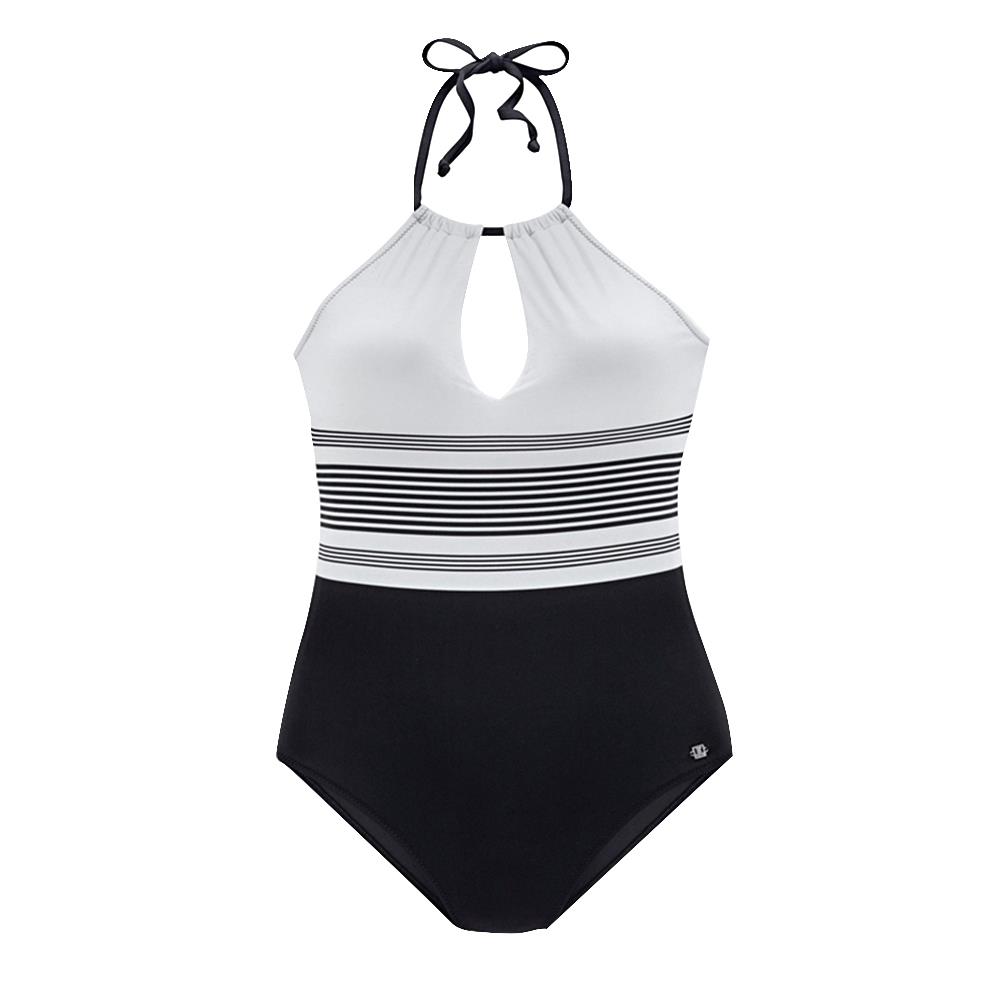 BK84 Women Sexy Striped One-piece Halter Tight Swimwear Size S - Multi-Color