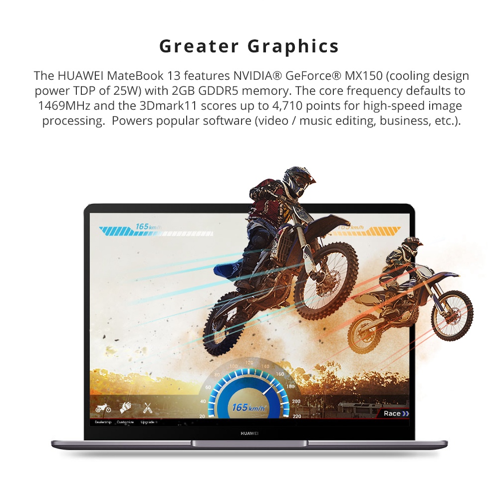 Huawei MateBook 13 laptop Intel Core i7-8565U Quad Core GeForce MX150 2GB DDR5 13" IPS Screen 2160x1440 8GB DDR3 512GB SSD - Grey
